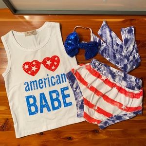 Girls 18 months American Babe Red White and Blue Outfit w/ a bow and a bandana